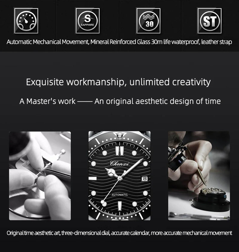 Stainless Steel Luminous Automatic Calendar Watch for Men