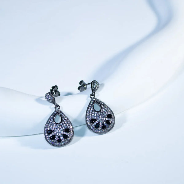 Sterling Silver Black Zircon Dangle Earrings for Women