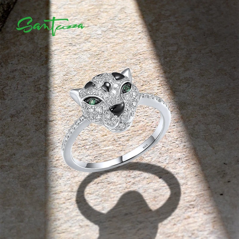 925 Sterling Silver Green Spinel and Cubic Zirconia Leopard Ring for Women