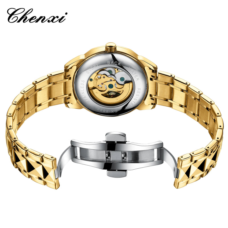 Gold Stainless steel 3D embossed dragon pattern automatic mechanical watch for Men