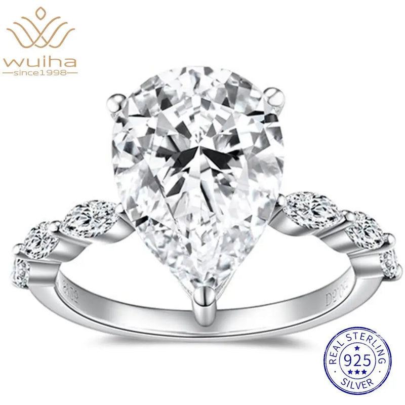 925 Sterling Silver, 5 CT Moissanite Diamond Pear Cut Ring