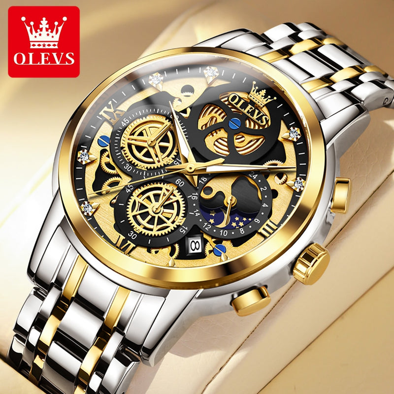 Gold Skeleton Quartz Watch for Men