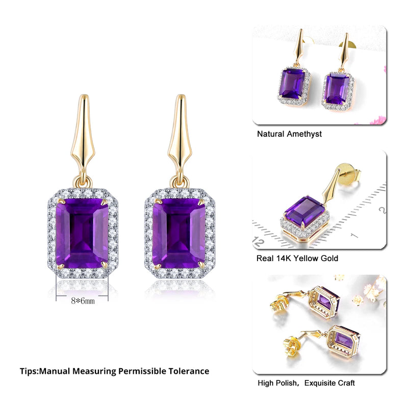 14K Yellow Gold Amethyst Stud Earrings for Her