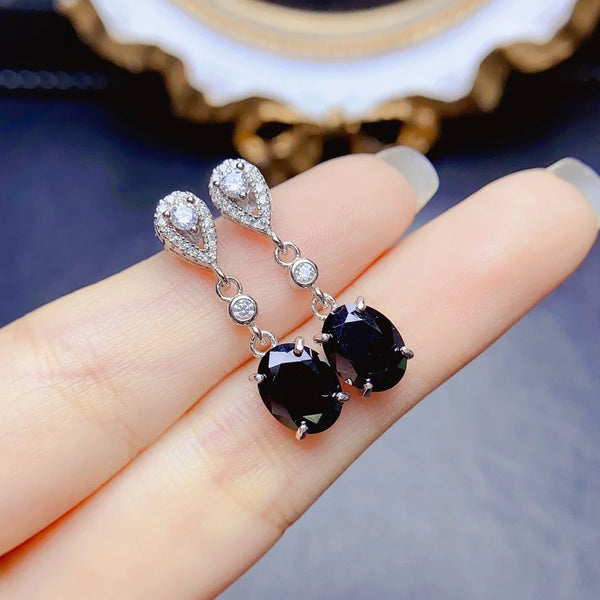 S925 Sterling Silver Natural Black Spinel Earrings