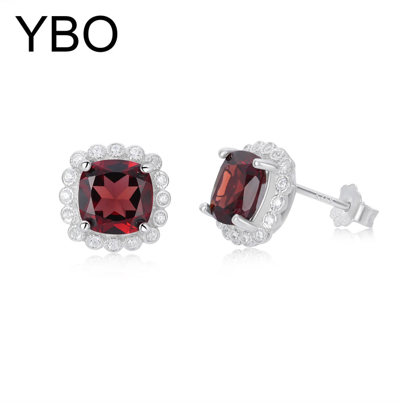 925 Sterling Silver Garnet CZ Square Drop Earrings for Women