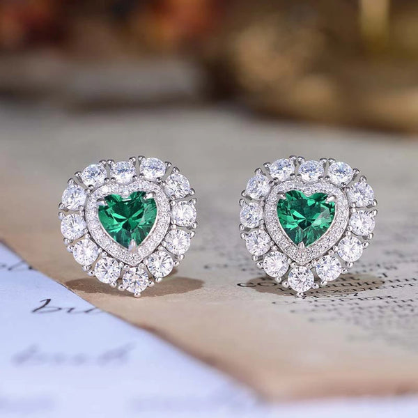 Sterling Silver Emerald Sapphire Diamond Stud Earrings for Women