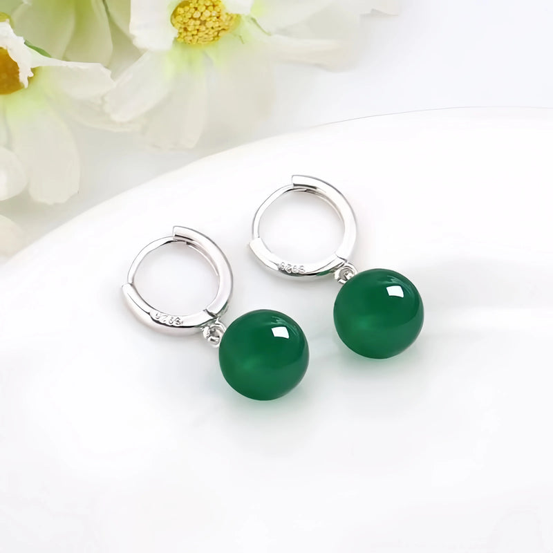 925 Sterling Silver Green Agate Dangle Earrings for Women