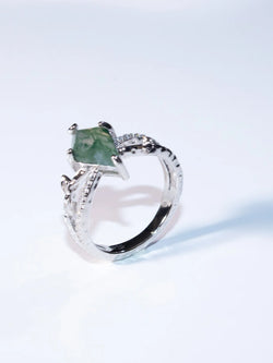 Sterling Silver Green Water Grass Agate Ring for Woman