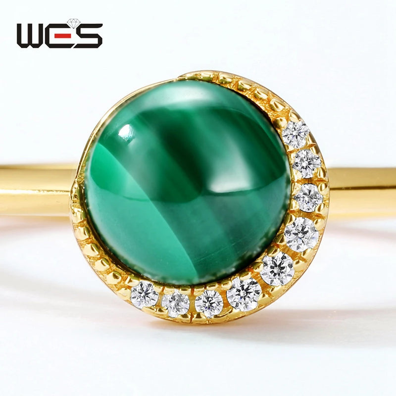 Sterling Silver Malachite Zircon Adjustable Ring for Women