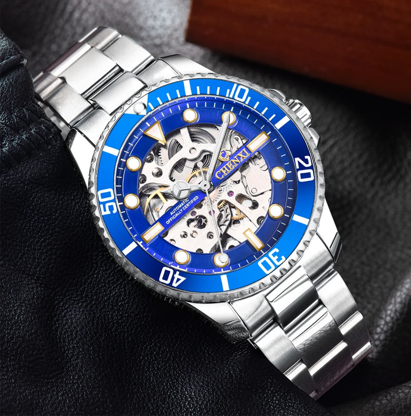 Stainless Steel Hollow Out Automatic Mechanical Watch for Men