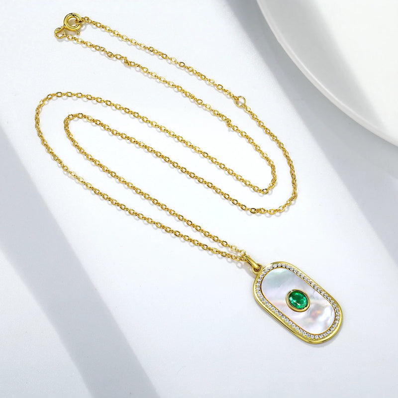 18k Gold Plated Sterling Silver Emerald Pendant Necklace for Women