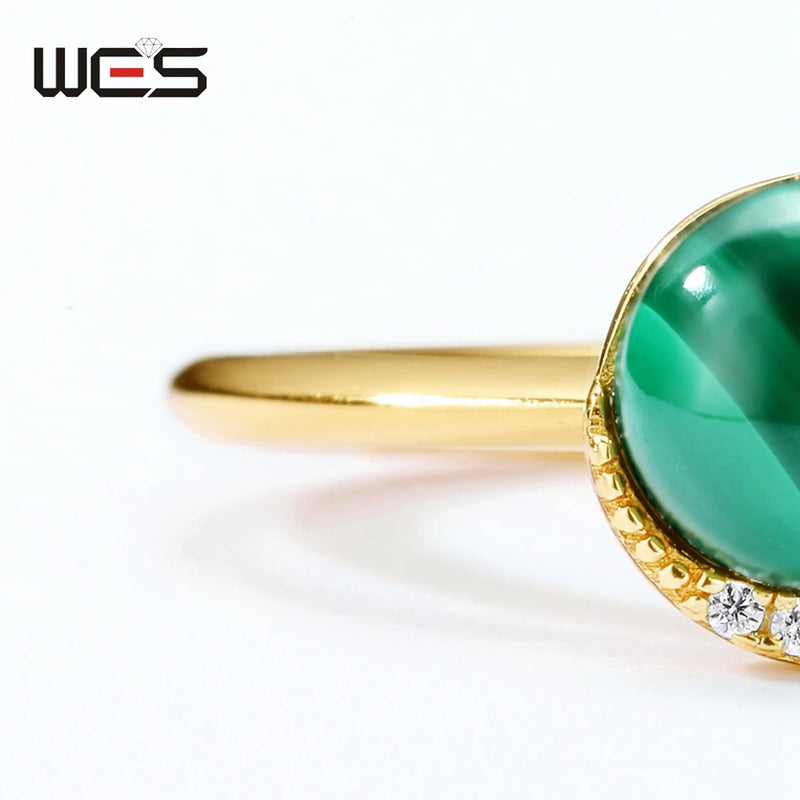 Sterling Silver Malachite Zircon Adjustable Ring for Women