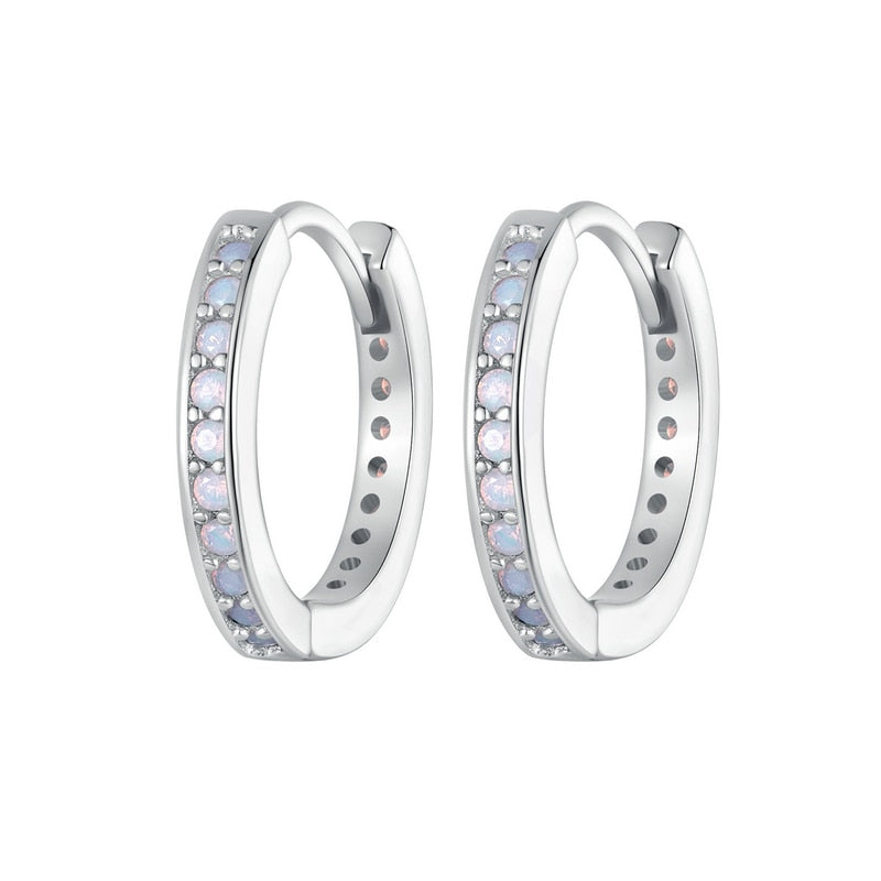 Sterling Silver Pink Opal Round Hoop Earrings for Women