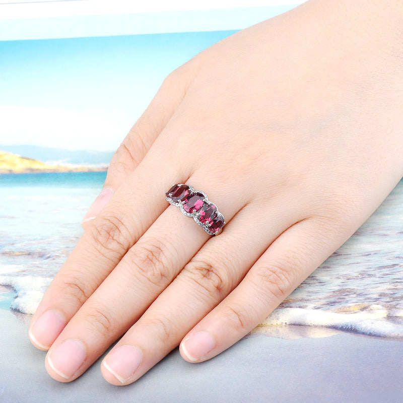 Sterling Silver 4.5 Carat Rhodolite Garnet Ring for Women