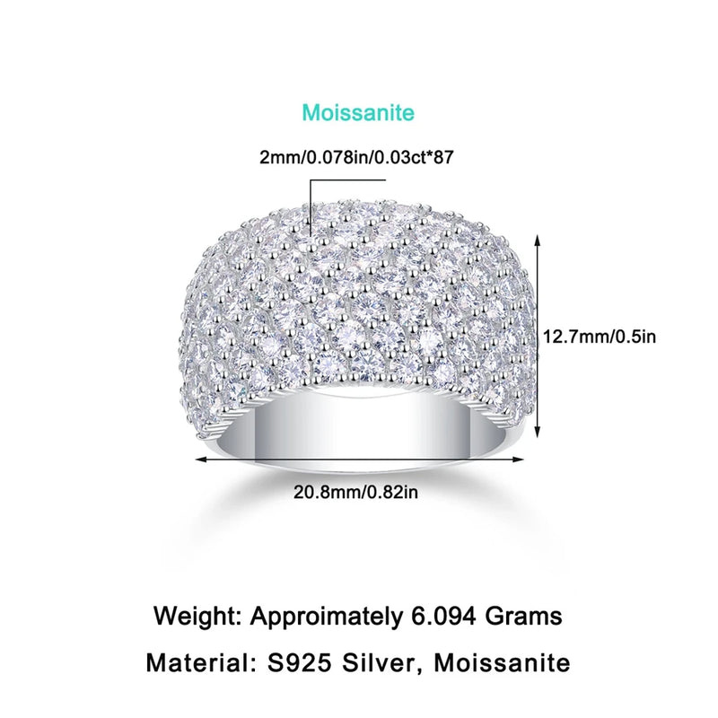 925 Sterling Silver Sparkling Real Moissanite Diamond Cocktail Party Ring with 3EX VVS1 D Color for Women