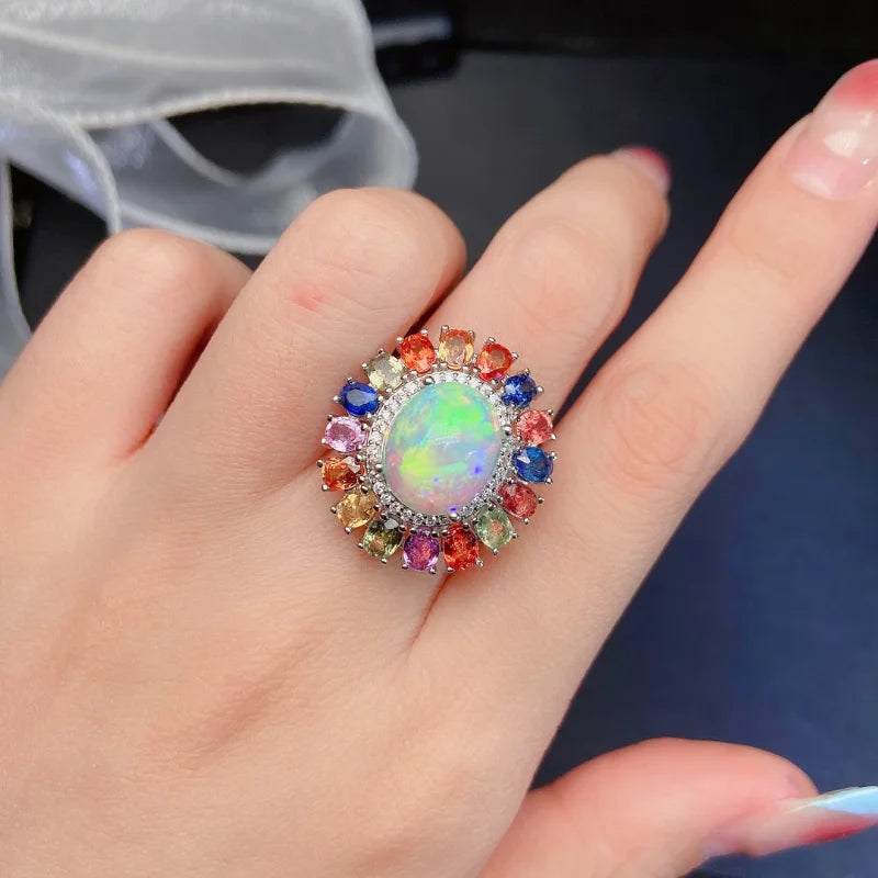 Sterling Silver Natural Opal Wedding Rings for Women