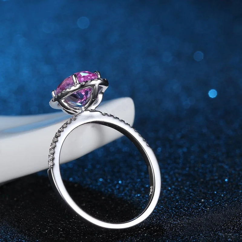 14K White Gold Pink Topaz Halo Diamond Engagement Ring for Women