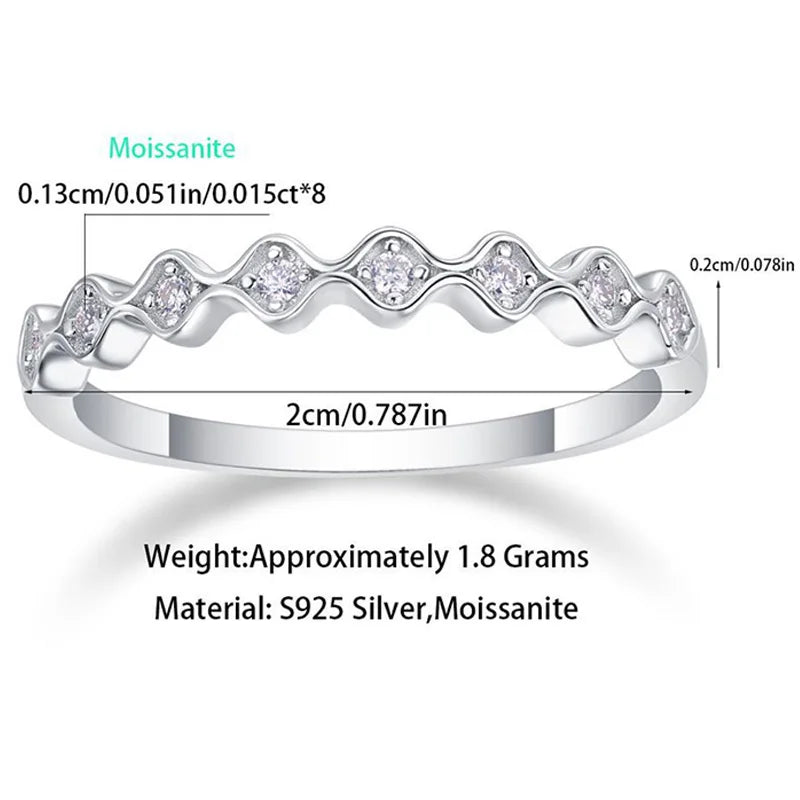 Sterling Silver All Moissanite Wave Half Eternity Ring for Women