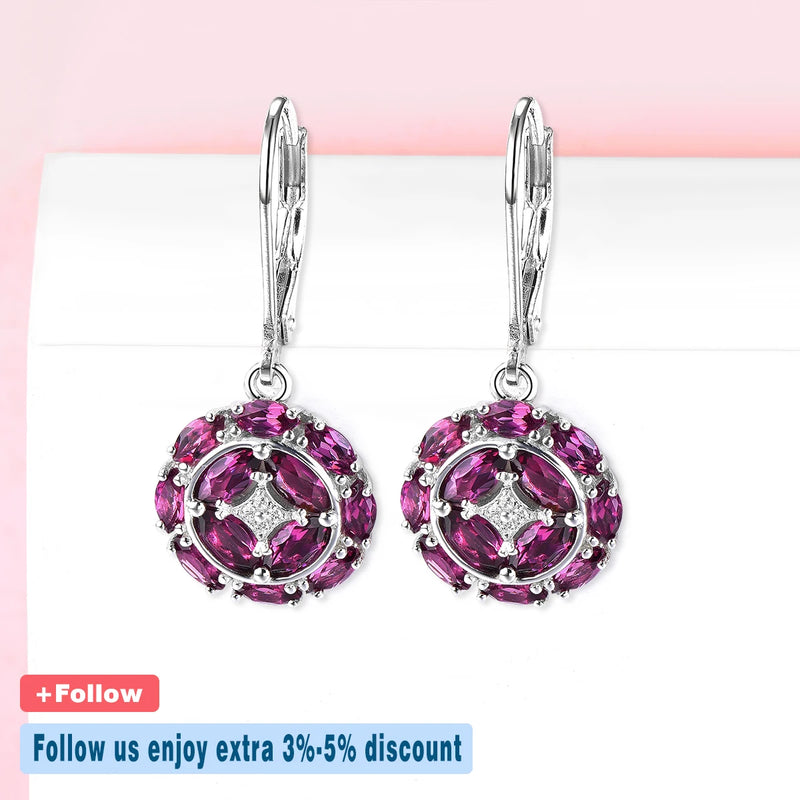 Sterling Silver Rhodolite Garnet Drop Earrings 3.5 ctw for Women