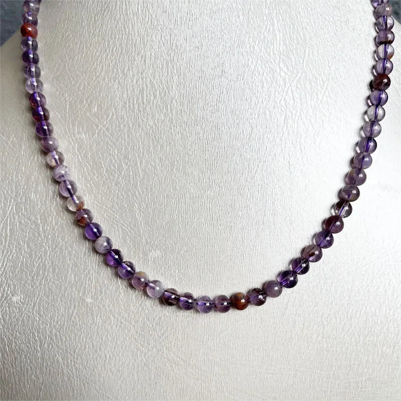 Sterling Silver Purple Ghost Quartz Ball Bead Necklace for Women