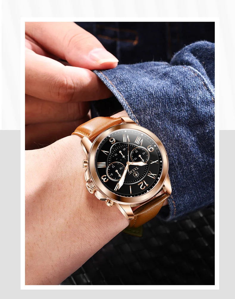 Leather Quartz Chronograph Watch for Men