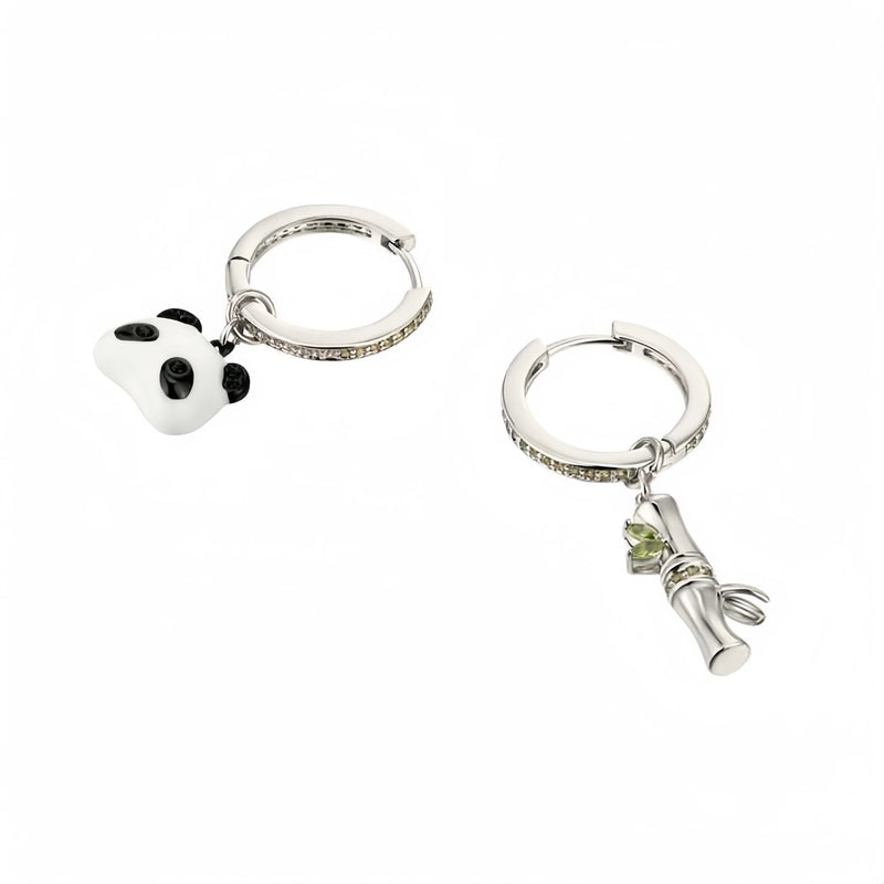 Sterling Silver Bamboo Panda Earrings for Women