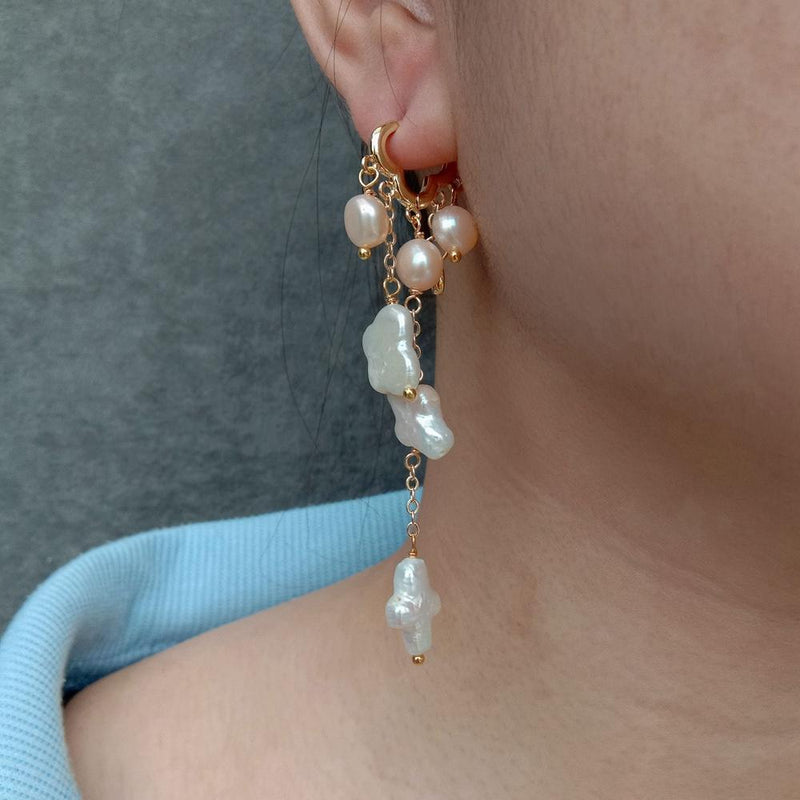 Y.YING Multi Shape Freshwater Pearl Dangle Earrings Gold Plated Cloud Hoop Earrings Jewelry For Women