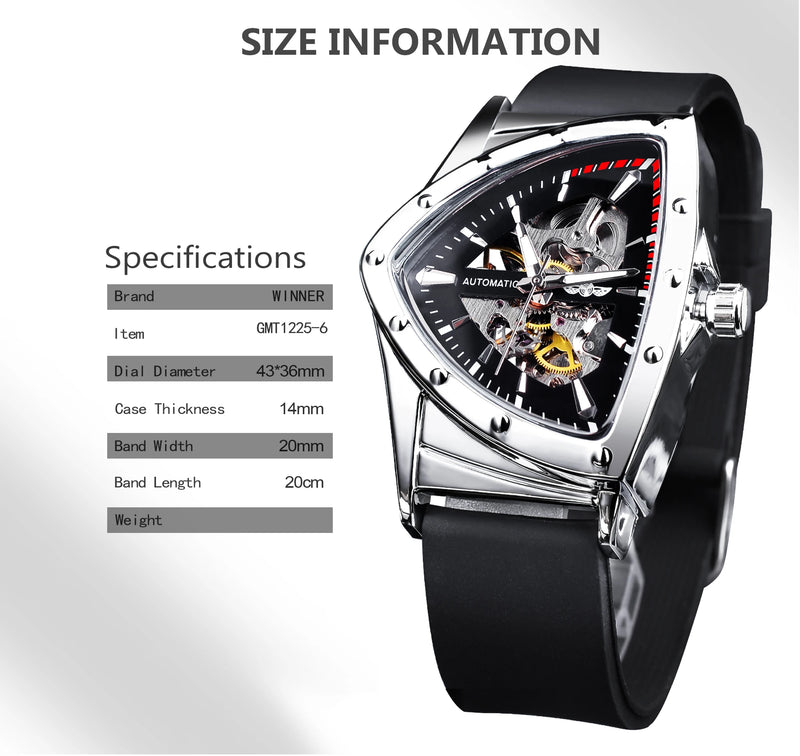 Stainless Steel Transparent Triangle Mechanical Automatic Luminous Wristwatch for Men