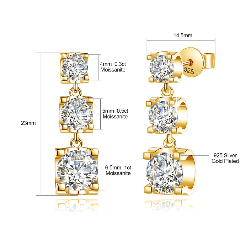 14K Gold Moissanite Drop Earrings for Women