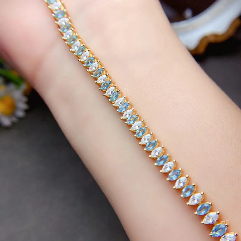 925 Sterling Silver Swiss Blue Topaz Bracelet for Women