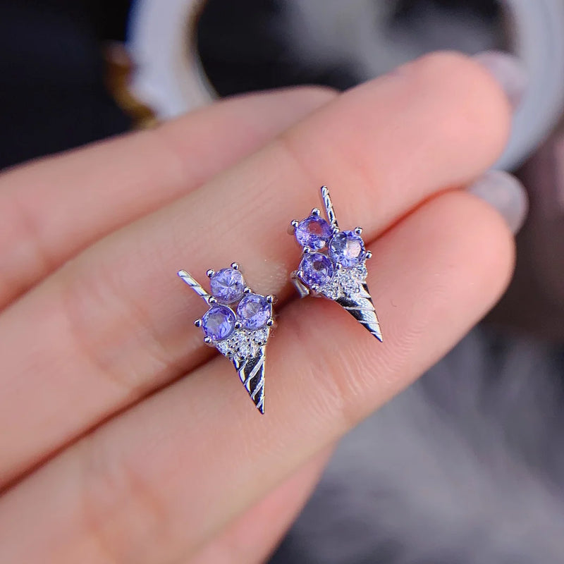 925 Sterling Silver Tanzanite Ice Cream Design Earrings