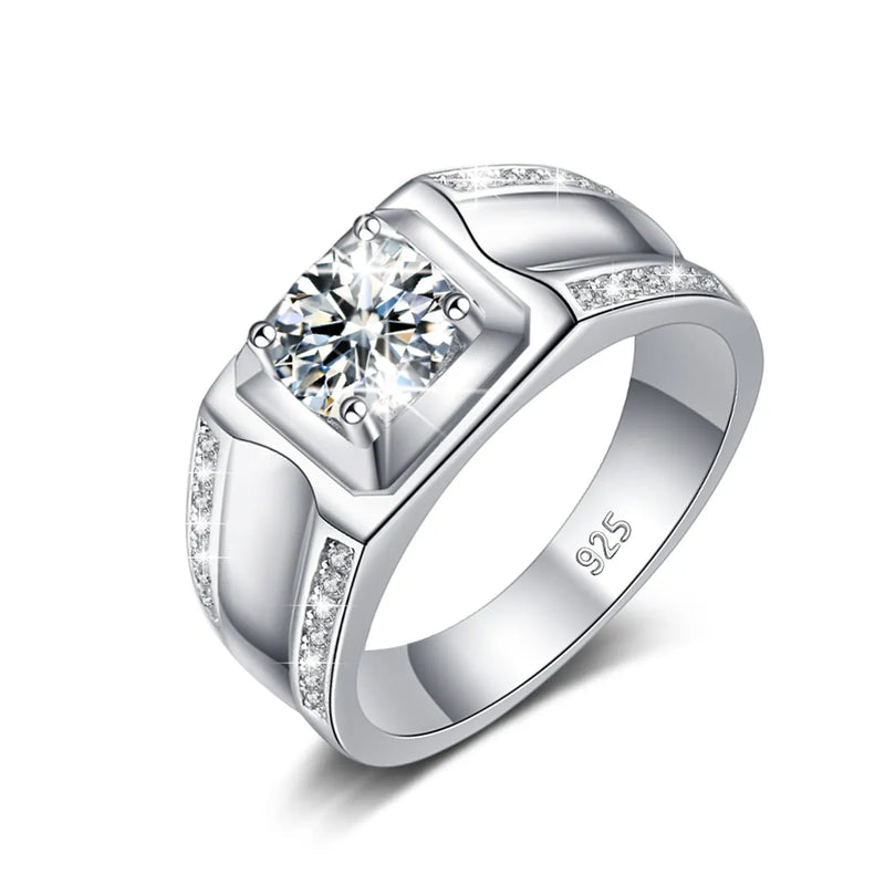 Sterling Silver 925 1 Carat Moissanite Engagement Ring for Men