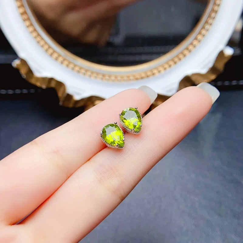 S925 Sterling Silver Olivine Studs Earrings for Women