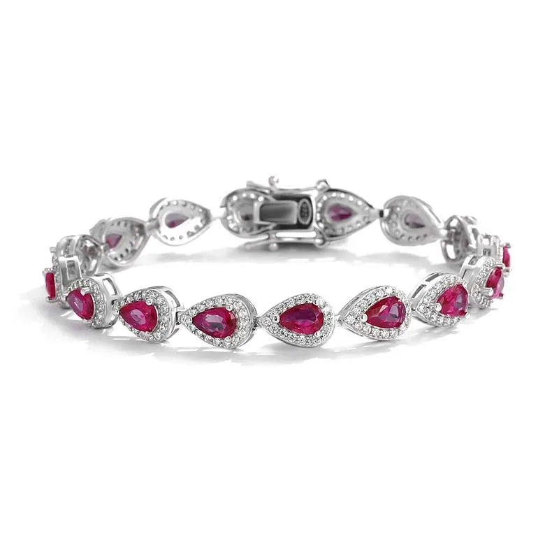 Sterling Silver Full Ruby Link Bracelet for Women