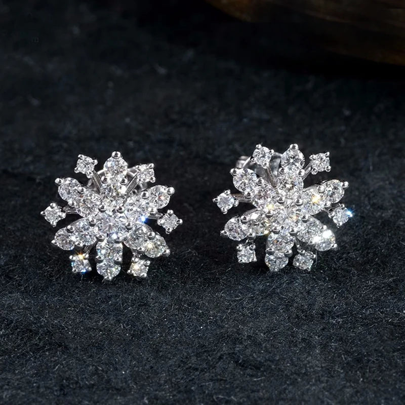 18k Gold Lab-Grown Diamond Moissanite Snowflake Stud Earrings for Women