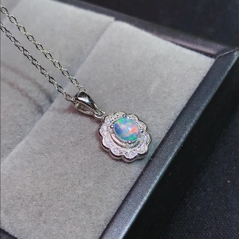 925 Silver Opal Necklace, Small and Exquisite, from Australian Mining Area