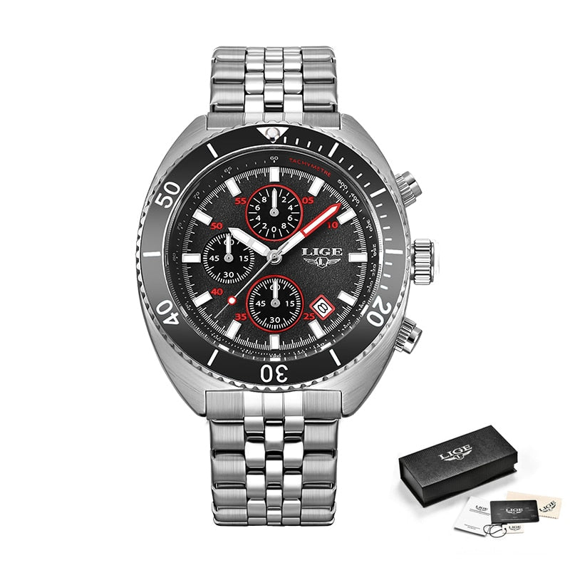 Stainless Steel Quartz Chronograph Wristwatch for Men