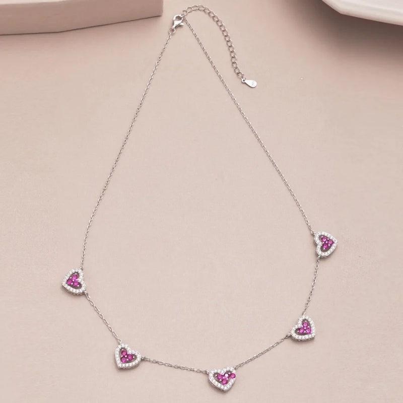 Sterling Silver Hollow Heart Pendant with 5A Zircon Necklace for Women