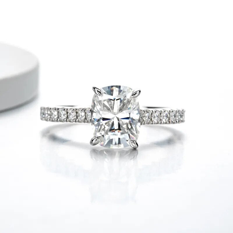 925 Sterling Silver 4.6ct Elongated Cushion Cut Moissanite Engagement Ring for Women