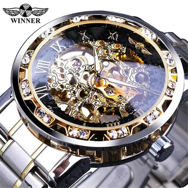 Silver Skeleton Mechanical Wristwatch for Men