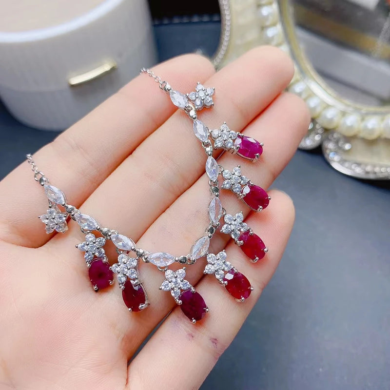 925 Sterling Silver Ruby Necklace for Women