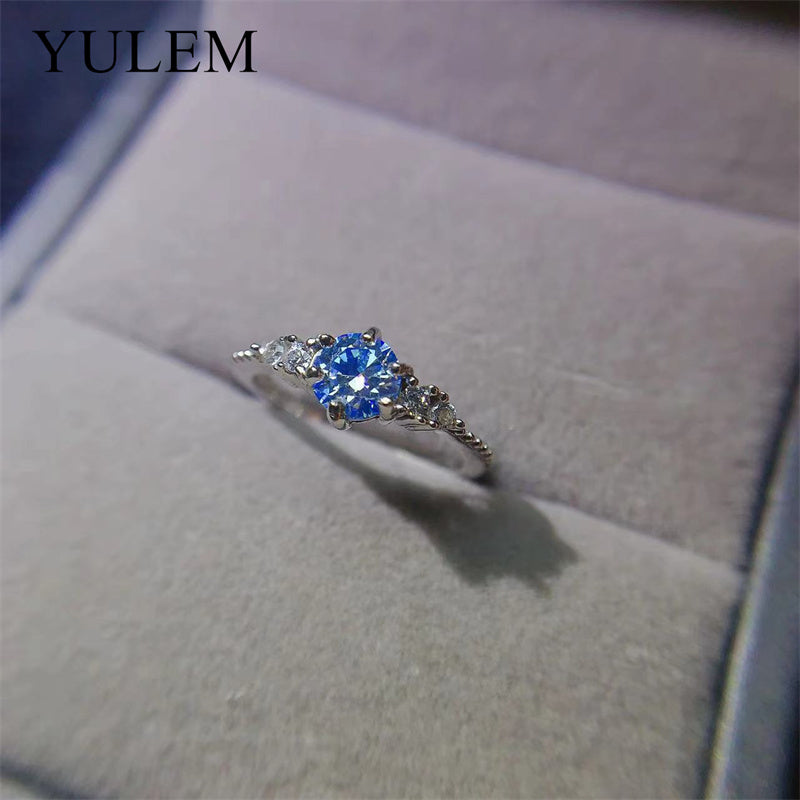 925 Silver 0.5ct Blue Moissanite Ring for Women