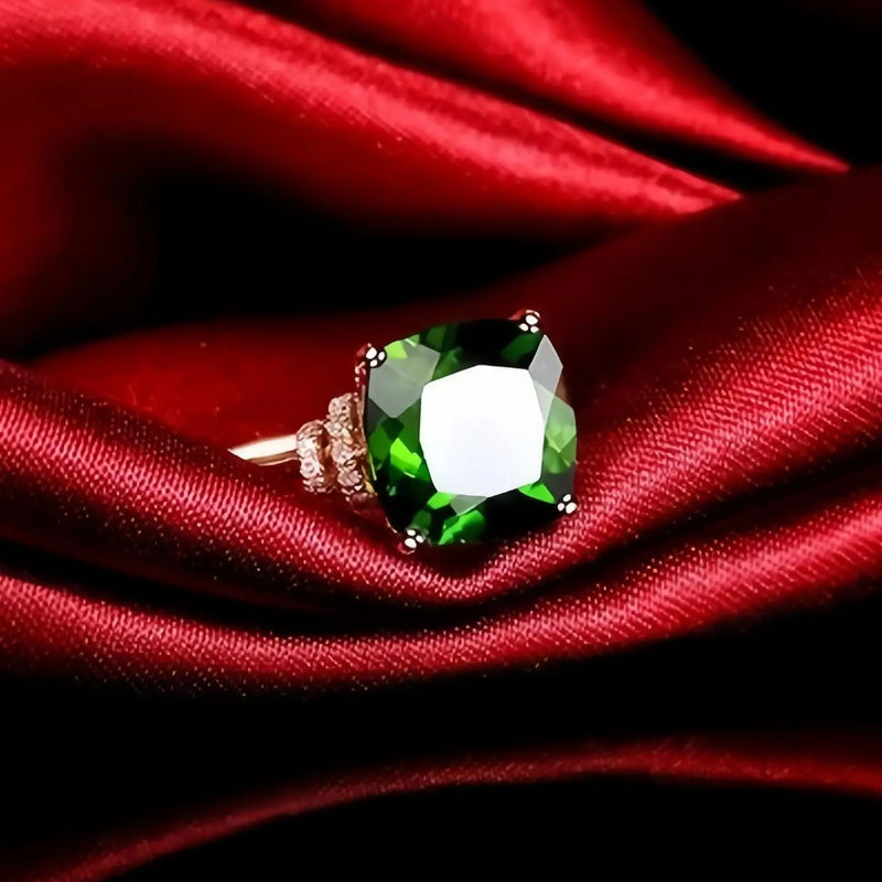 Sterling Silver Emerald Cushion Ring for Women