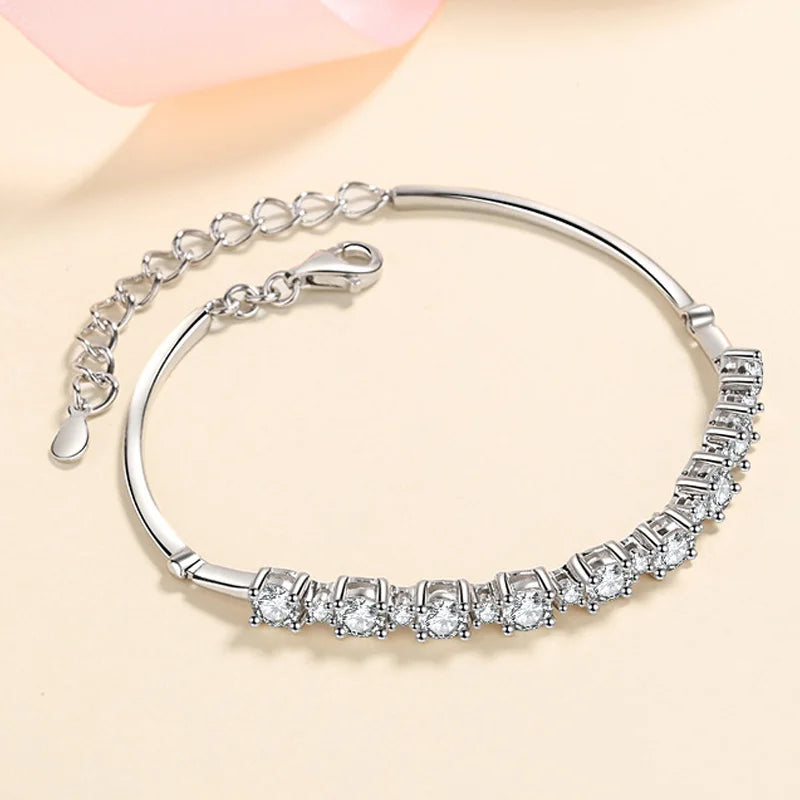 Sterling Silver 3mm Moissanite Adjustable Bangle for Women