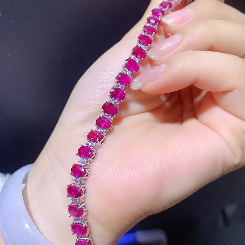 Sterling Silver 925 Natural Ruby Bracelet for Women