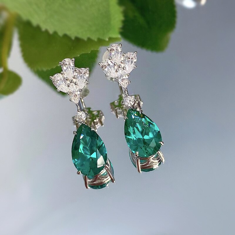 Sterling Silver Pear Cut Lab Paraiba Tourmaline Earrings for Women