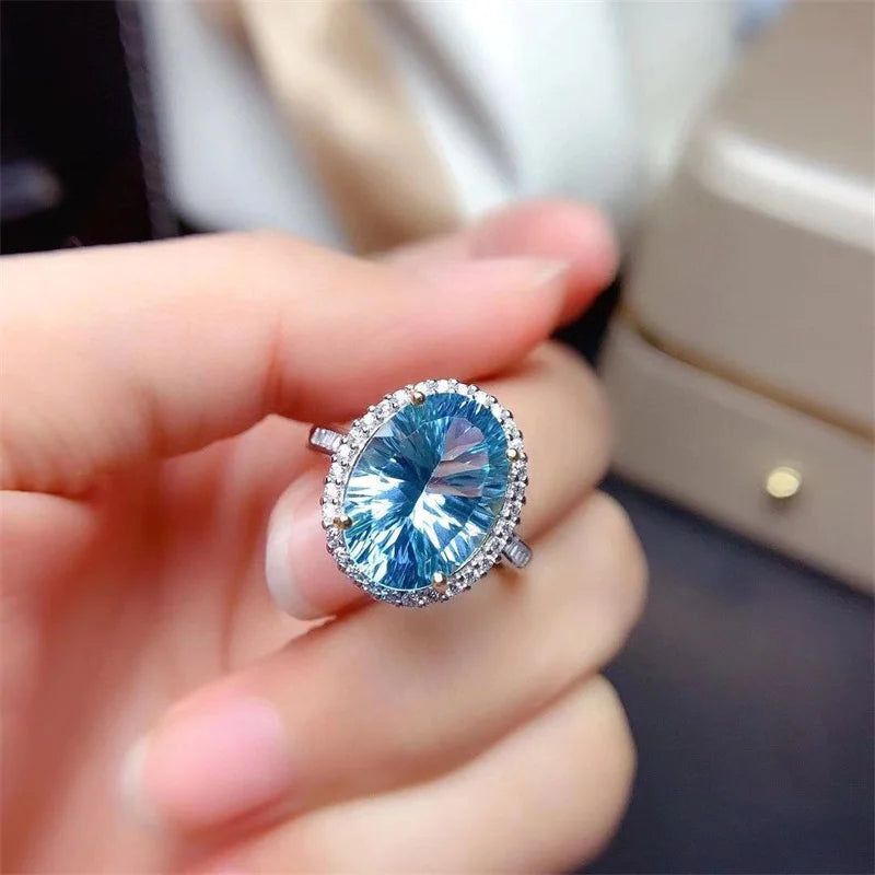 S925 Silver Sky Blue Topaz Wedding Ring