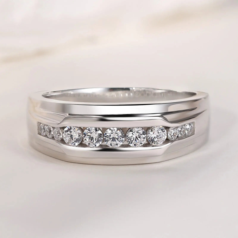 925 Sterling Silver Full Moissanite Round Eternity Ring for Men