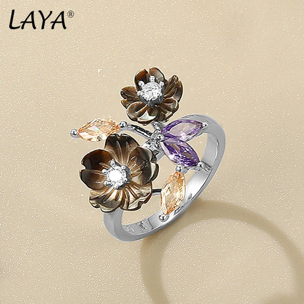 Sterling Silver Colorful Zircon Flower Ring For Women