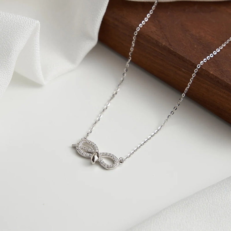 925 Silver Zircon Bow Pendant Necklace for Women